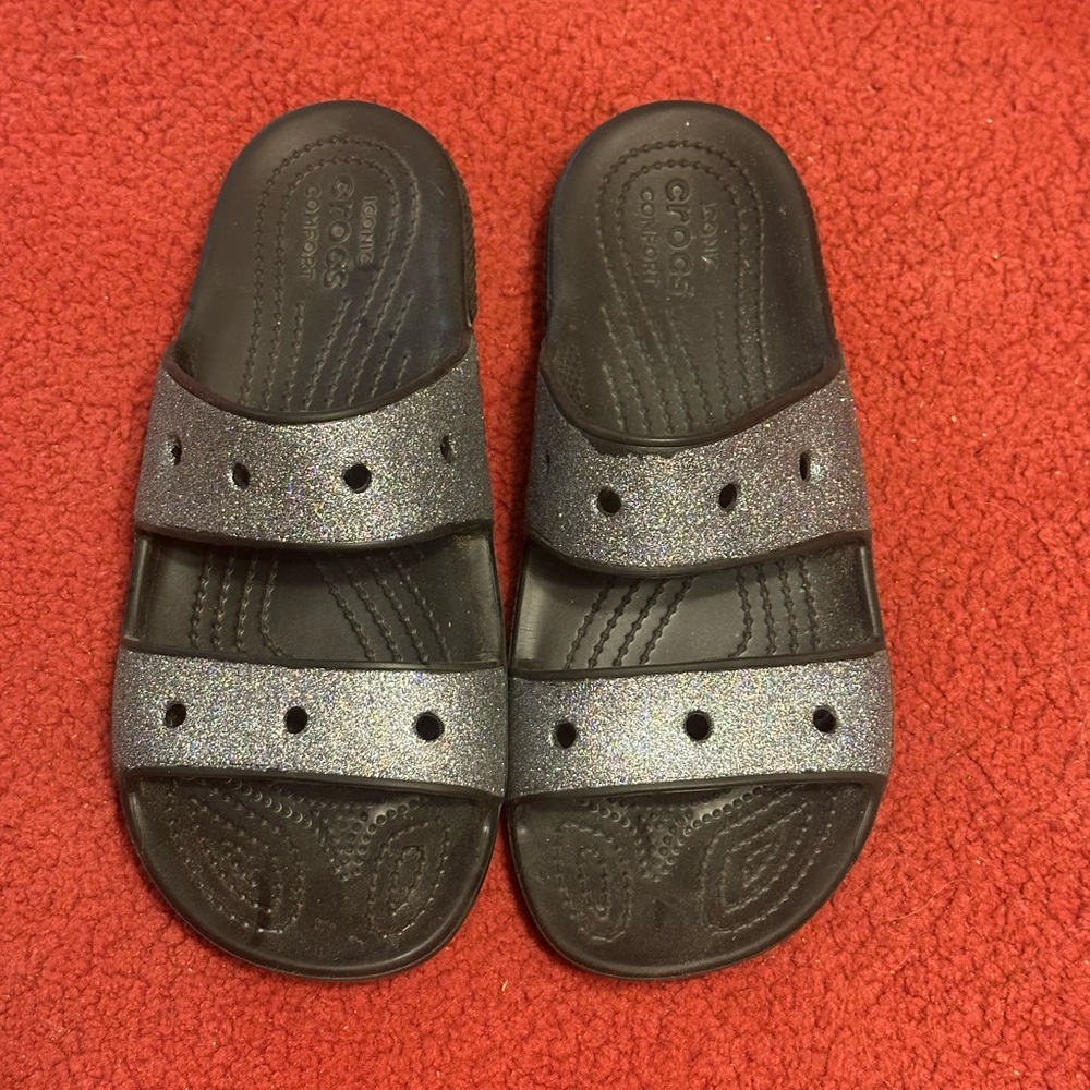 CROCS Black and Silver Sandals with Perforated Straps
